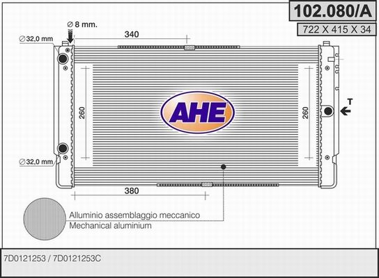 AHE Радиатор, охлаждение двигателя 102.080/A