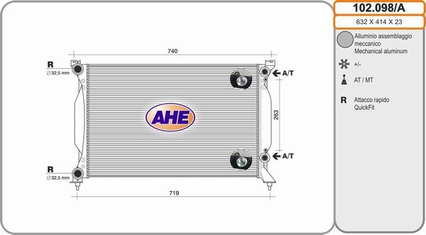 AHE Радиатор, охлаждение двигателя 102.098/A