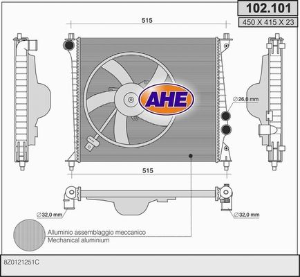 AHE Радиатор, охлаждение двигателя 102.101
