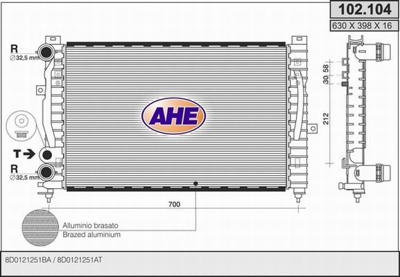 AHE Радиатор, охлаждение двигателя 102.104