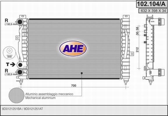 AHE Радиатор, охлаждение двигателя 102.104/A