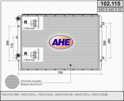 AHE Радиатор, охлаждение двигателя 102.115