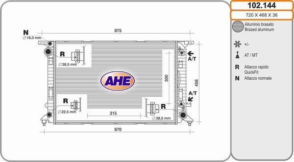 AHE Радиатор, охлаждение двигателя 102.144