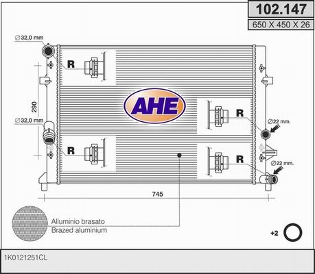 AHE Радиатор, охлаждение двигателя 102.147