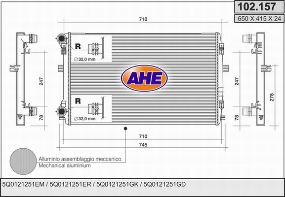 AHE Радиатор, охлаждение двигателя 102.157