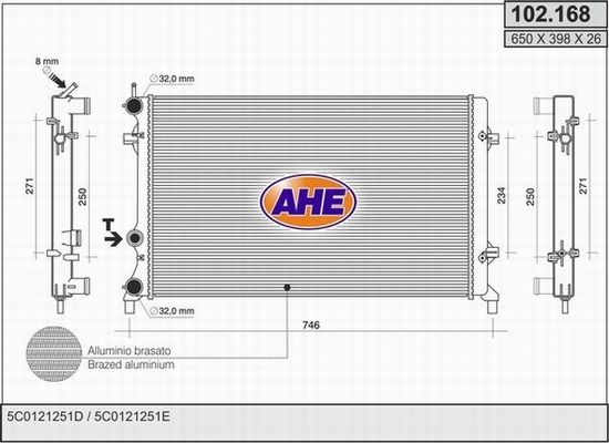 AHE Радиатор, охлаждение двигателя 102.168