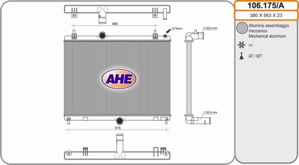 AHE Радиатор, охлаждение двигателя 102.175/A