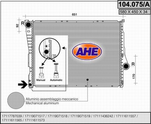 AHE radiatorius, variklio aušinimas 104.075/A