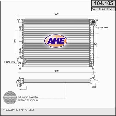 AHE Радиатор, охлаждение двигателя 104.105