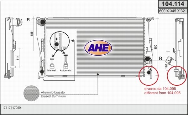 AHE Радиатор, охлаждение двигателя 104.114