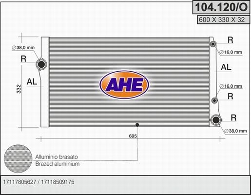 AHE Радиатор, охлаждение двигателя 104.120/O