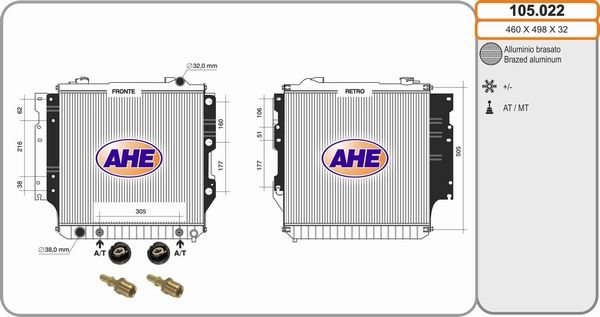 AHE Радиатор, охлаждение двигателя 105.022