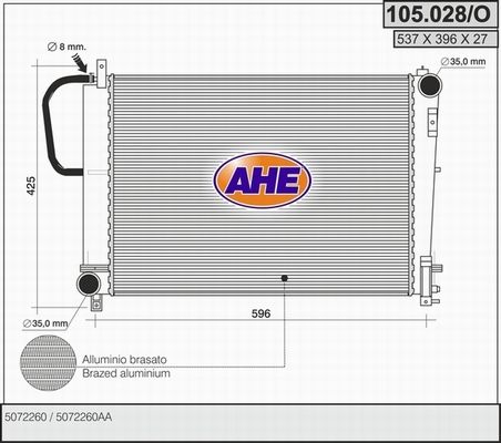 AHE Радиатор, охлаждение двигателя 105.028/O