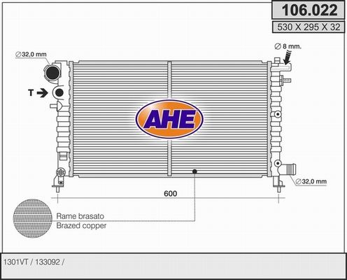 AHE Радиатор, охлаждение двигателя 106.022