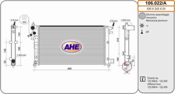 AHE Радиатор, охлаждение двигателя 106.022/A