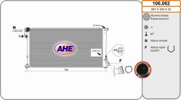 AHE Радиатор, охлаждение двигателя 106.062