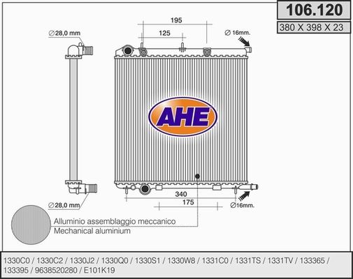 AHE Радиатор, охлаждение двигателя 106.120