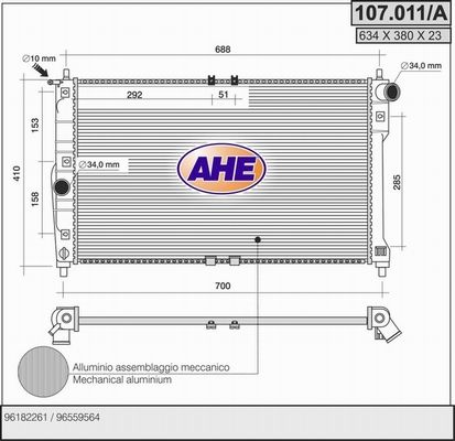 AHE Радиатор, охлаждение двигателя 107.011/A