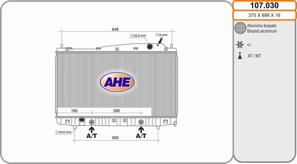 AHE Радиатор, охлаждение двигателя 107.030