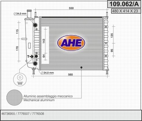 AHE Радиатор, охлаждение двигателя 109.062/A
