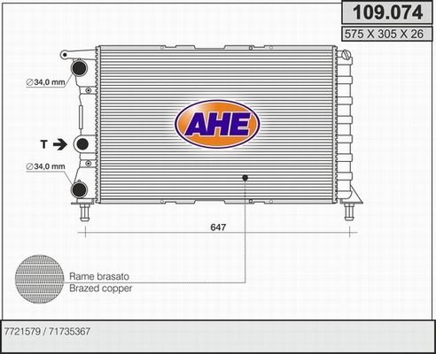 AHE Радиатор, охлаждение двигателя 109.074