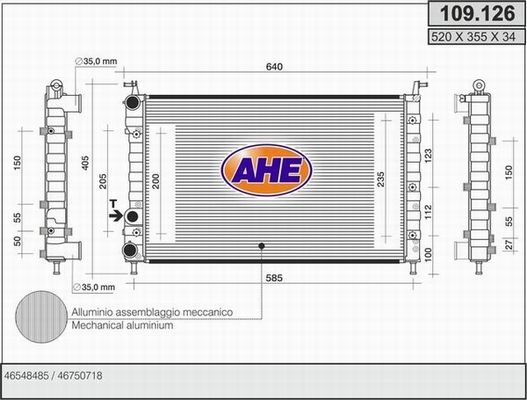 AHE Радиатор, охлаждение двигателя 109.126