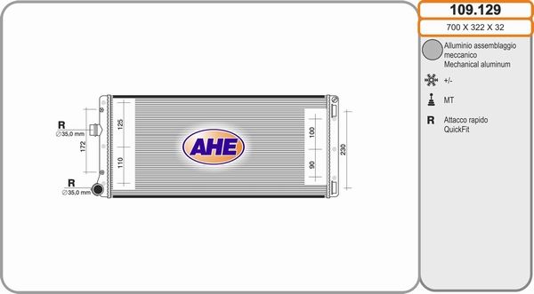 AHE Радиатор, охлаждение двигателя 109.129