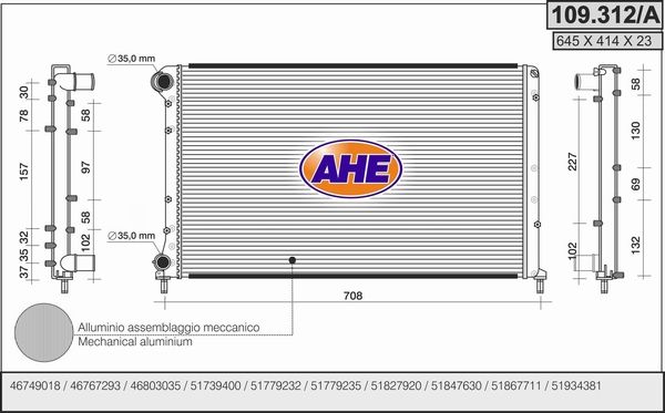 AHE Радиатор, охлаждение двигателя 109.312/A