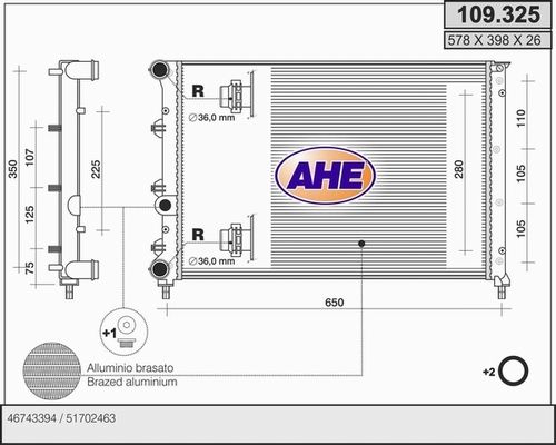 AHE Радиатор, охлаждение двигателя 109.325