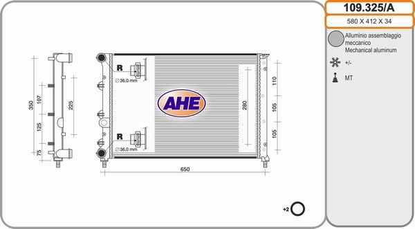 AHE Радиатор, охлаждение двигателя 109.325/A