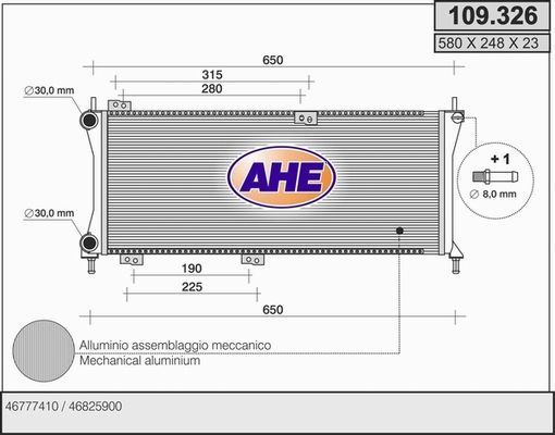 AHE Радиатор, охлаждение двигателя 109.326