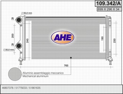 AHE Радиатор, охлаждение двигателя 109.342/A