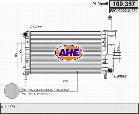 AHE Радиатор, охлаждение двигателя 109.357