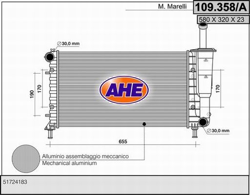 AHE Радиатор, охлаждение двигателя 109.358/A
