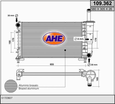 AHE Радиатор, охлаждение двигателя 109.362