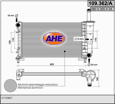 AHE Радиатор, охлаждение двигателя 109.362/A