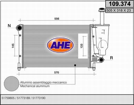 AHE Радиатор, охлаждение двигателя 109.374