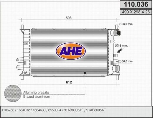 AHE Радиатор, охлаждение двигателя 110.036
