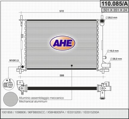 AHE Радиатор, охлаждение двигателя 110.085/A