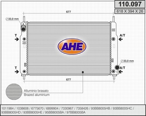 AHE Радиатор, охлаждение двигателя 110.097