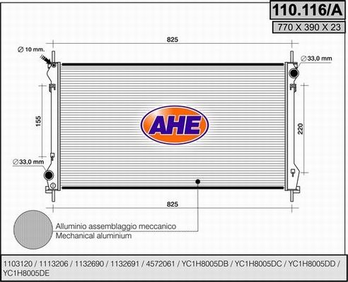 AHE Радиатор, охлаждение двигателя 110.116/A