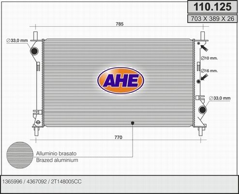 AHE Радиатор, охлаждение двигателя 110.125