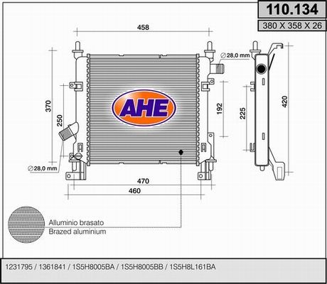 AHE Радиатор, охлаждение двигателя 110.134