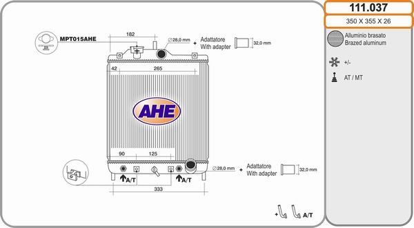 AHE Радиатор, охлаждение двигателя 111.037