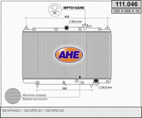 AHE Радиатор, охлаждение двигателя 111.046