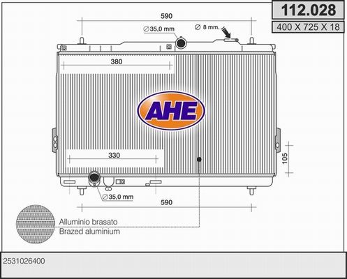 AHE Радиатор, охлаждение двигателя 112.028