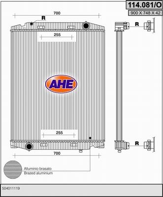 AHE Радиатор, охлаждение двигателя 114.081/O