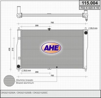 AHE Радиатор, охлаждение двигателя 115.004