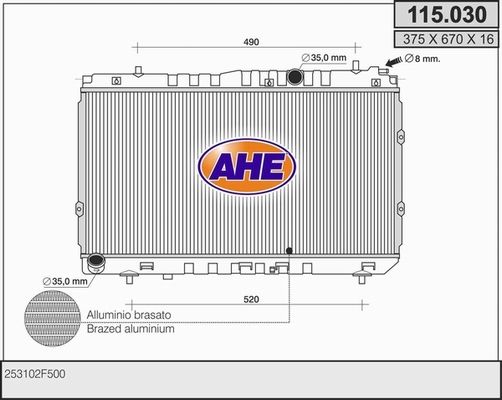 AHE Радиатор, охлаждение двигателя 115.030