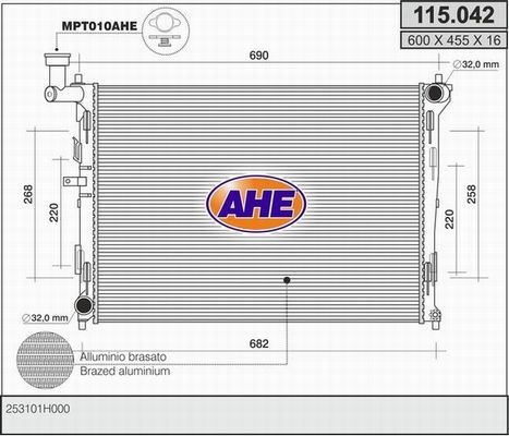 AHE Радиатор, охлаждение двигателя 115.042